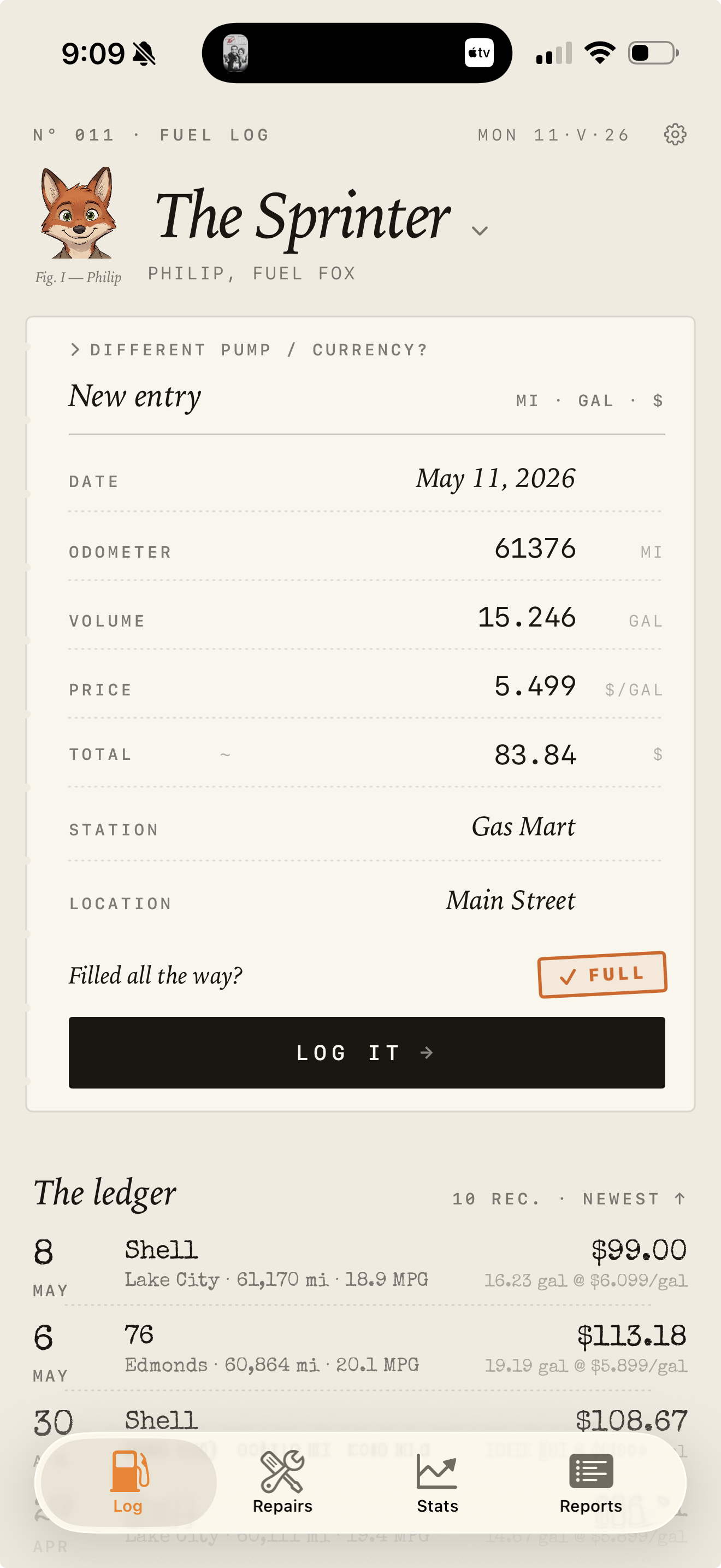 Philip: Fuel Log — screenshot 1